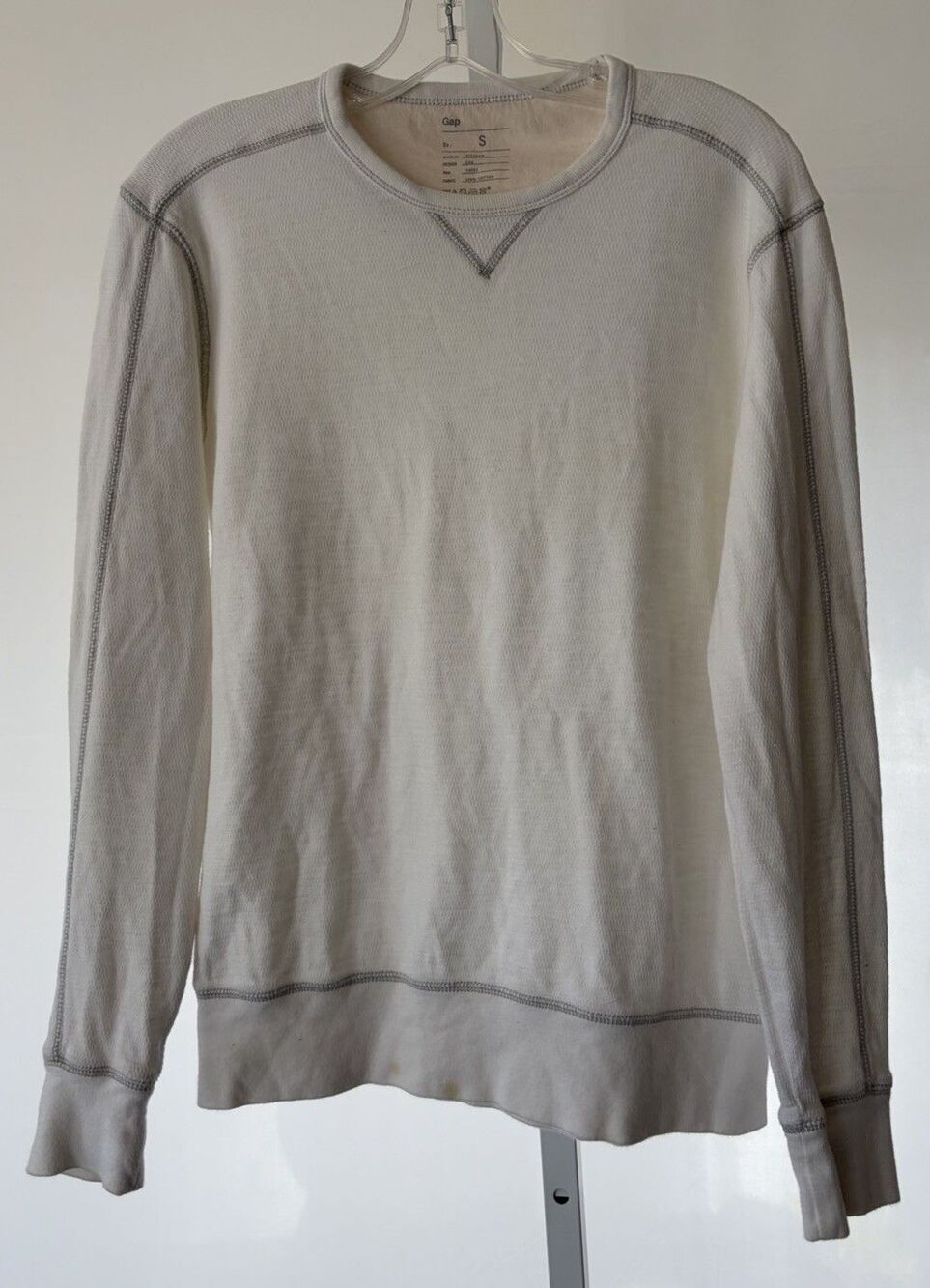 Gap Women White S Pullover Sweatshirt Thermal Knit Long Sleeve 100% Cotton